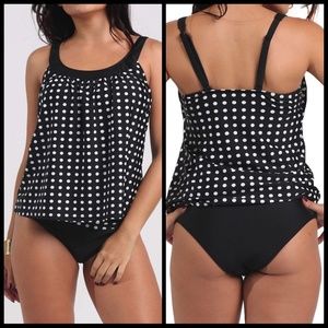 2 piece Tankini Bathing Suit Black/White polka dot